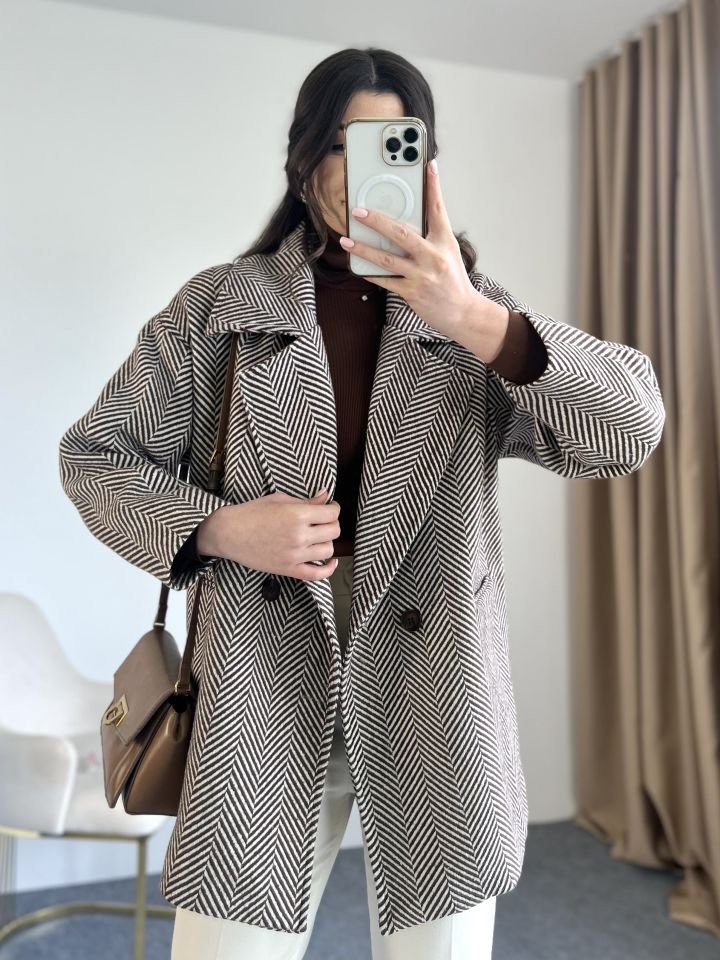 Kahve Balıksırtı Oversize Kaban