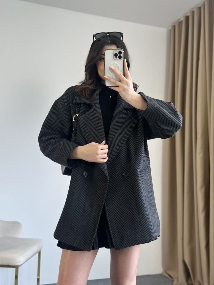 Antrasit Balıksırtı Oversize Kaban
