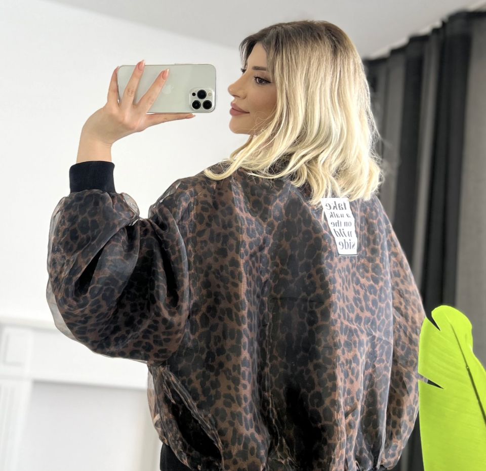 Organze Leopar Desen Bomber Ceket