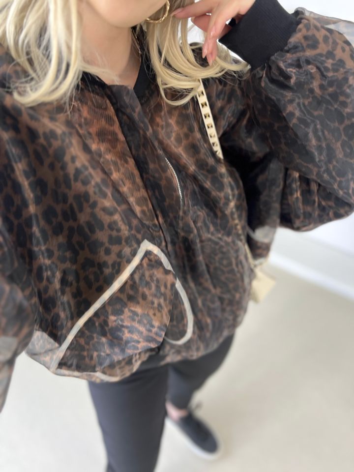 Organze Leopar Desen Bomber Ceket