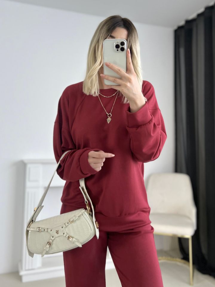 Bordo Bisiklet Yaka Modal Kumaş Takım