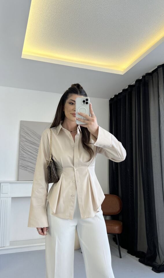 Belden Oturtmalı Taş Rengi Gömlek M