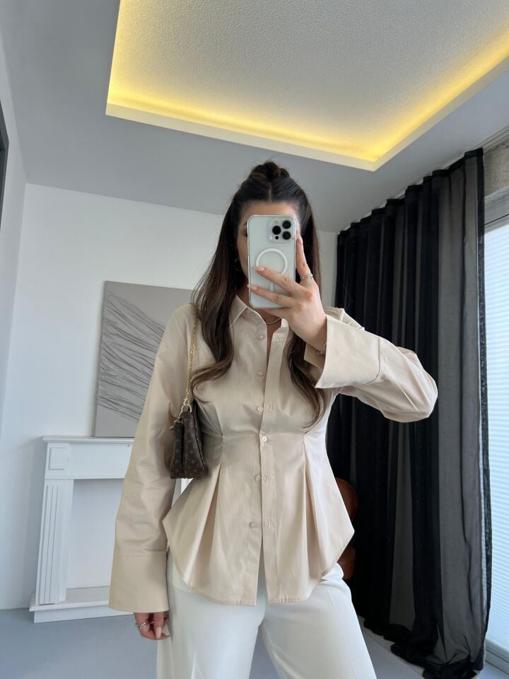 Belden Oturtmalı Taş Rengi Gömlek M