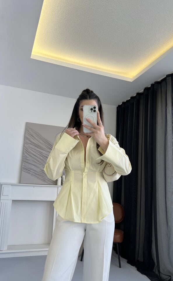Belden Oturtmalı Sarı Gömlek S