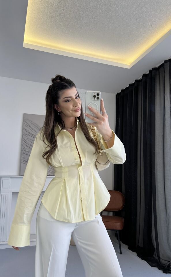 Belden Oturtmalı Sarı Gömlek S
