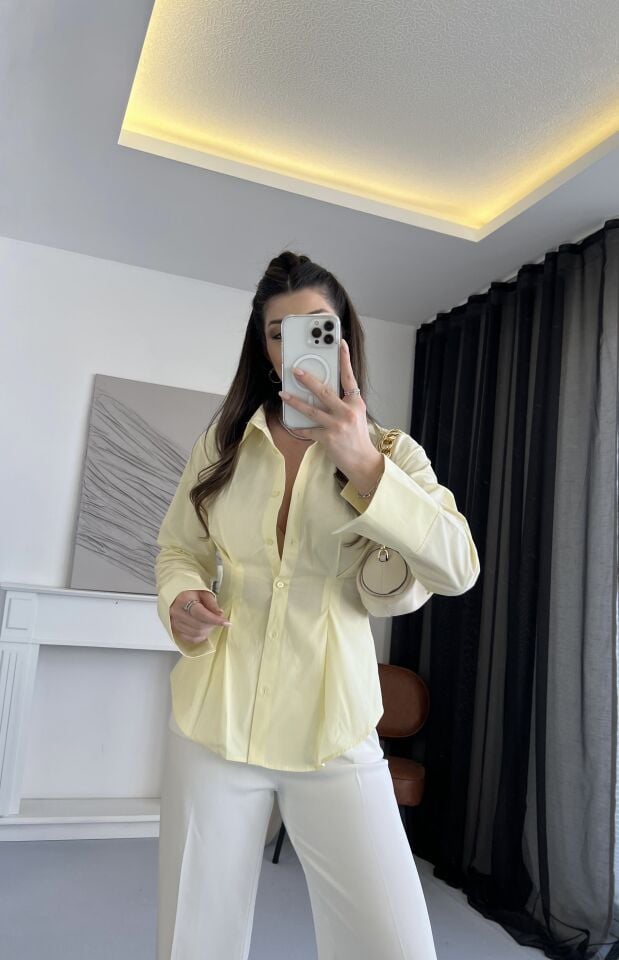 Belden Oturtmalı Sarı Gömlek S