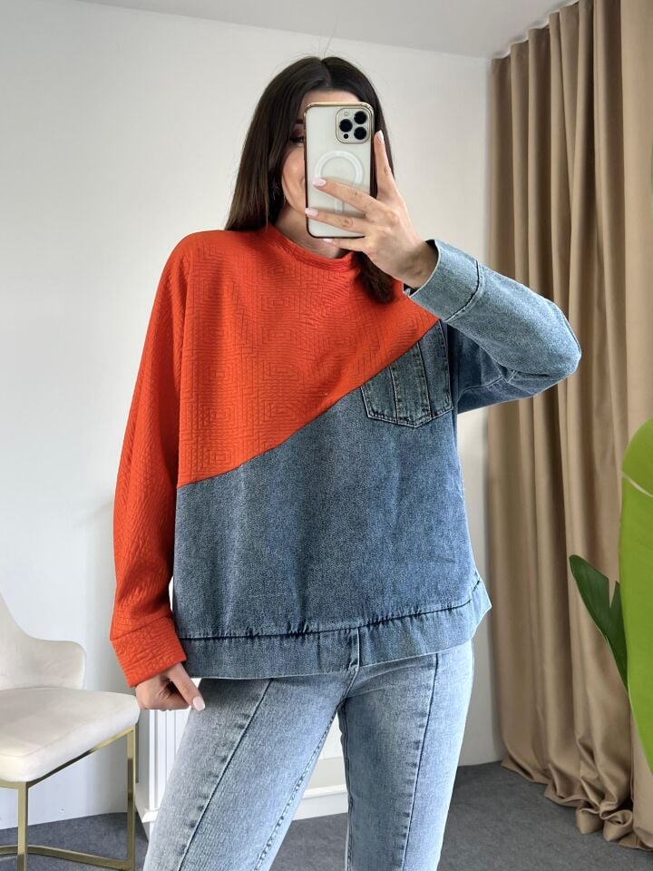 Turuncu Jean Detay Sweatshirt