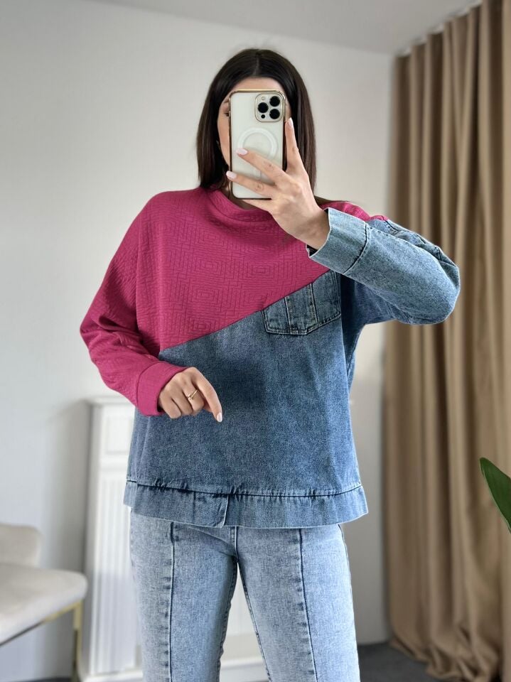 Pembe Jean Detay Sweatshirt