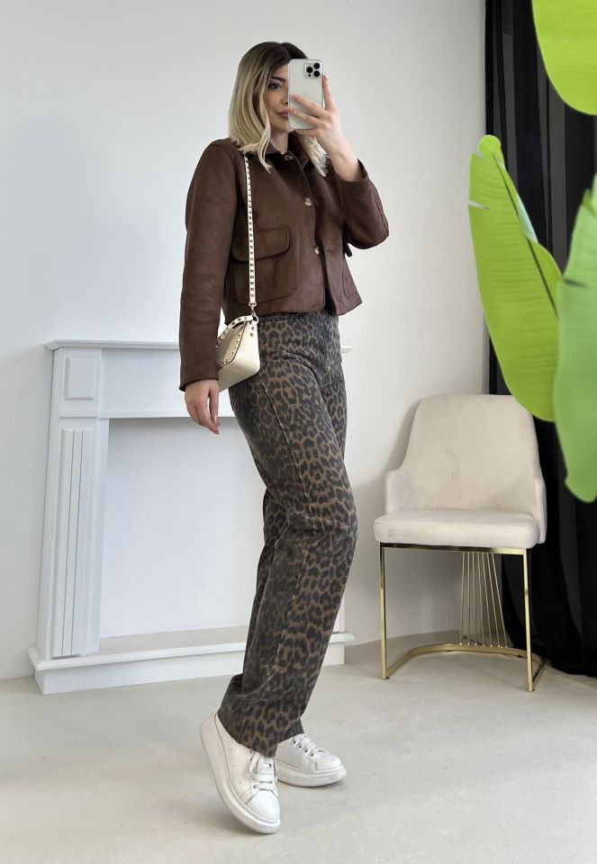Leopar Desen Straight Jean