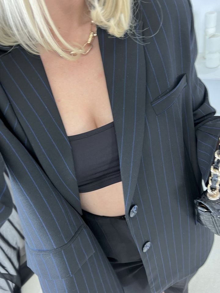 Lacivert Çizgili Oversize Blazer Ceket