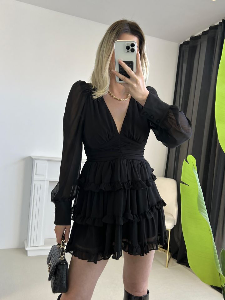 Sırt Dekolteli Mini Tül Elbise