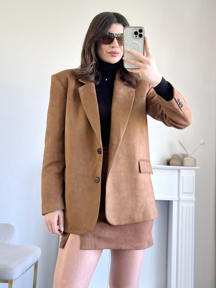 Taba Süet Blazer Ceket