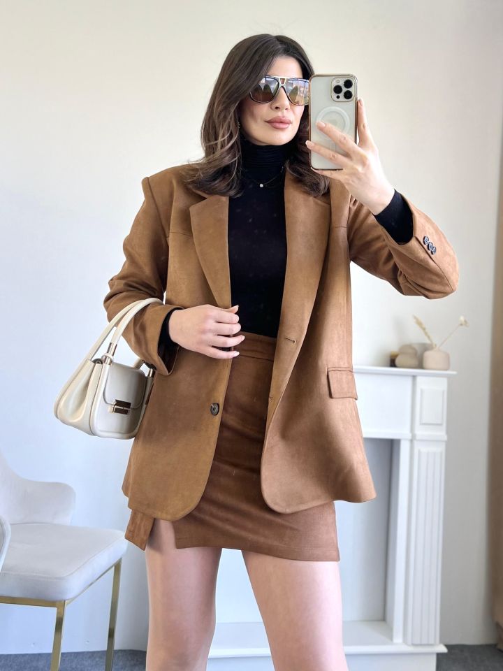 Taba Süet Blazer Ceket