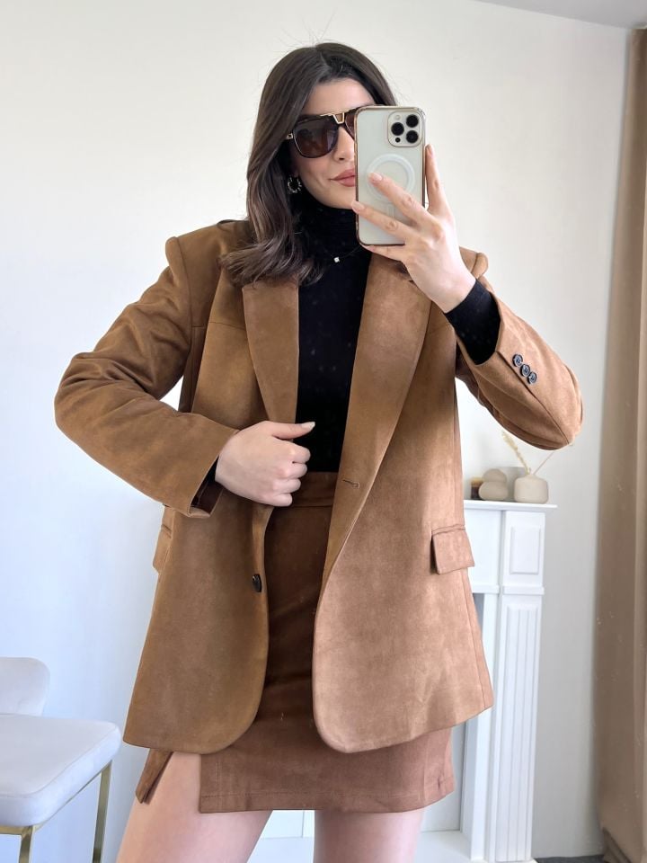 Taba Süet Blazer Ceket