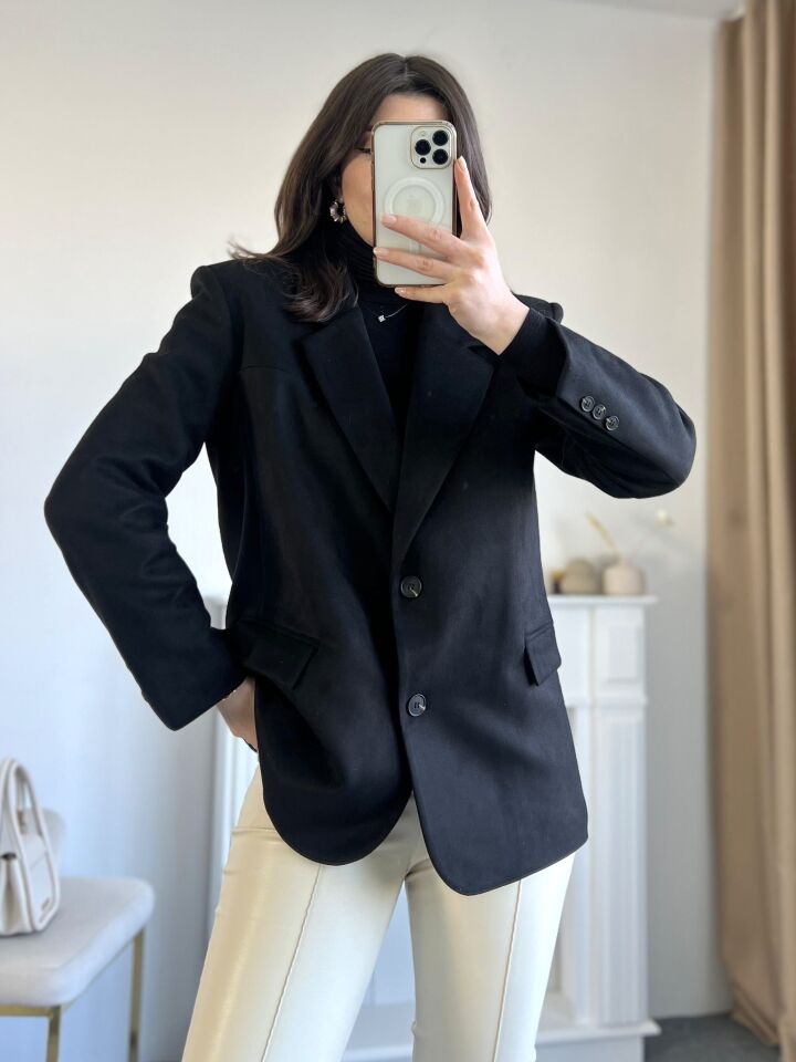 Siyah Süet Blazer Ceket