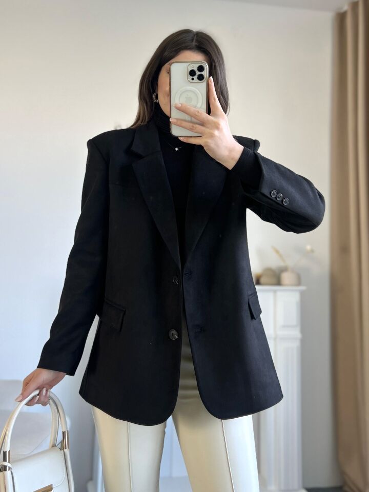 Siyah Süet Blazer Ceket