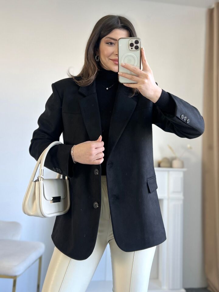 Siyah Süet Blazer Ceket