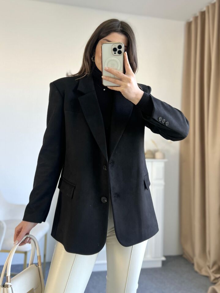Siyah Süet Blazer Ceket