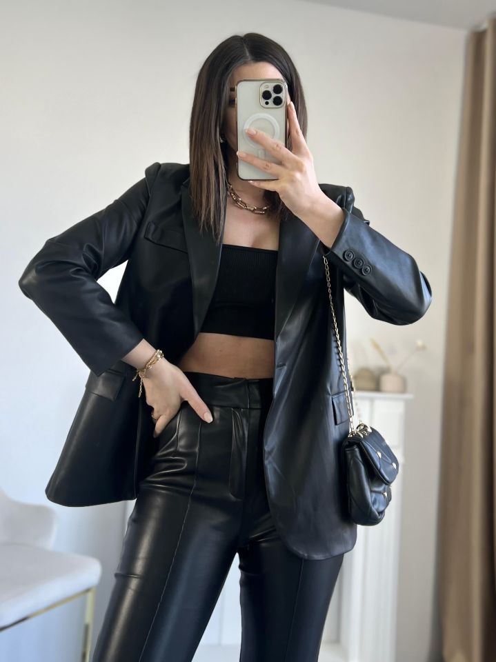 Siyah Deri Blazer Ceket