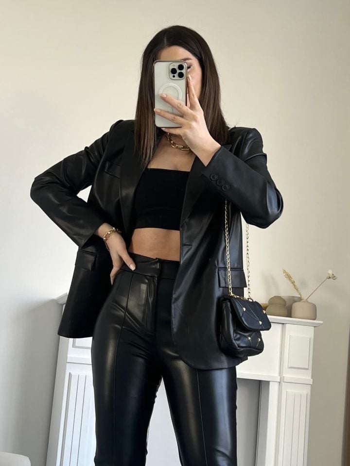 Siyah Deri Blazer Ceket