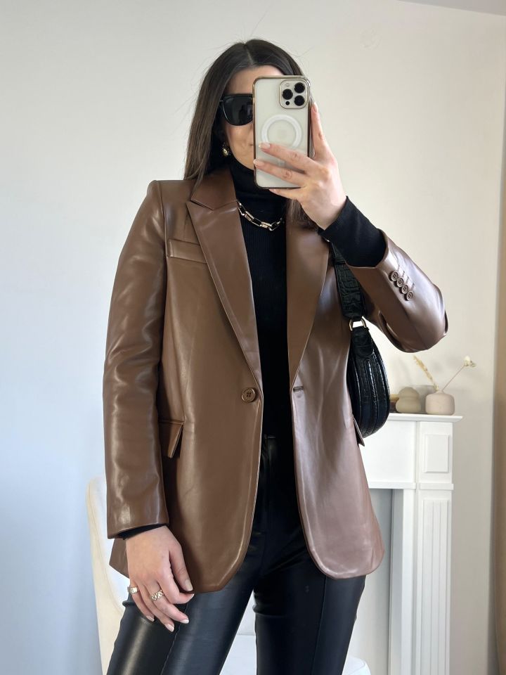 Kahve Deri Blazer Ceket