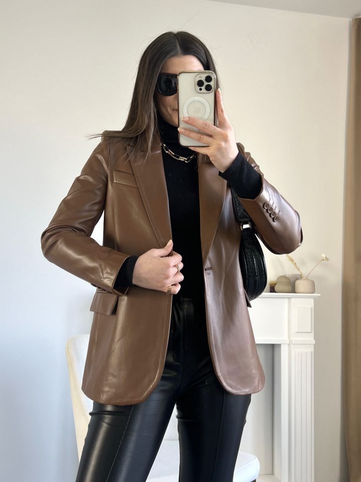 Kahve Deri Blazer Ceket