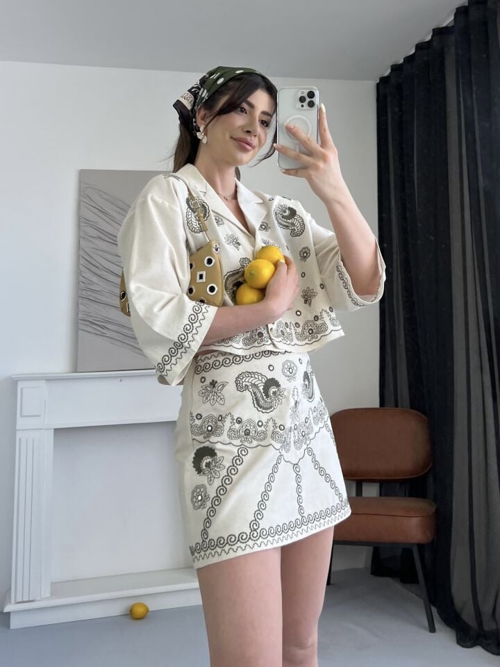 Nakış Detaylı Keten Etek