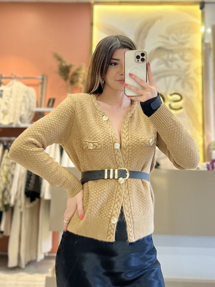Taba Gold Düğme Detay Hırka
