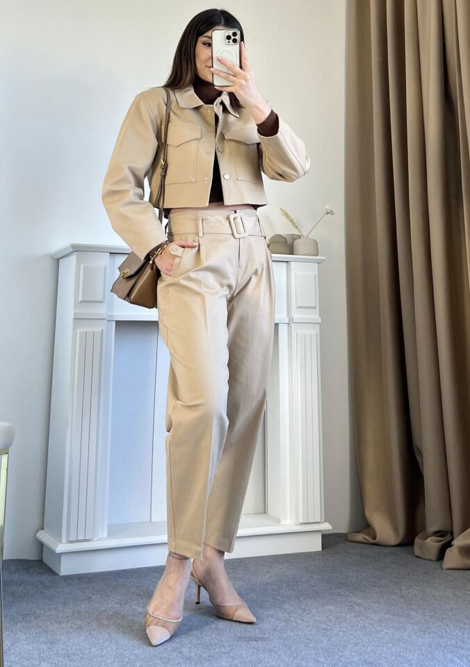 Camel Kemer Ve Çıt Çıt Detay Premium Pantolon