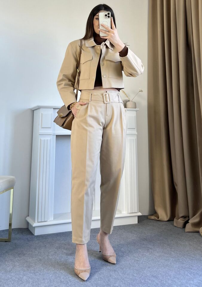 Camel Kemer Ve Çıt Çıt Detay Premium Pantolon