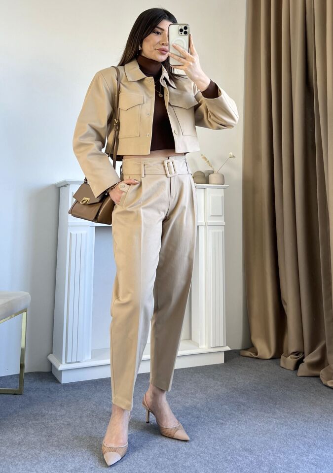 Camel Kemer Ve Çıt Çıt Detay Premium Pantolon