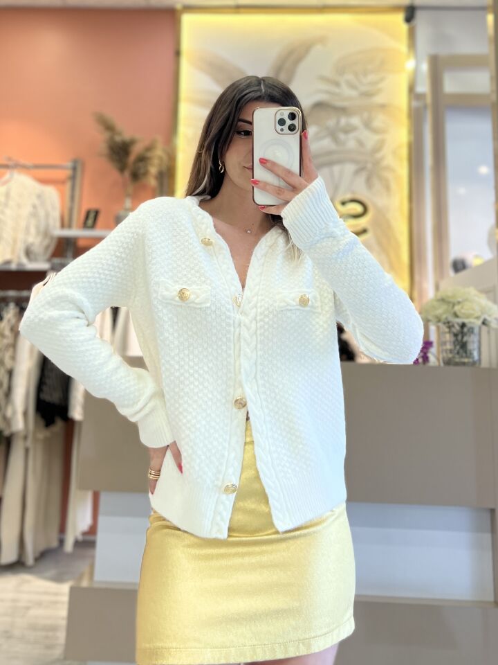 Ekru Gold Düğme Detay Hırka