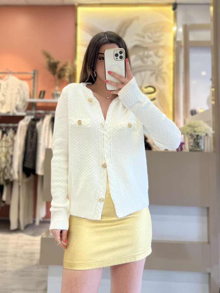 Ekru Gold Düğme Detay Hırka