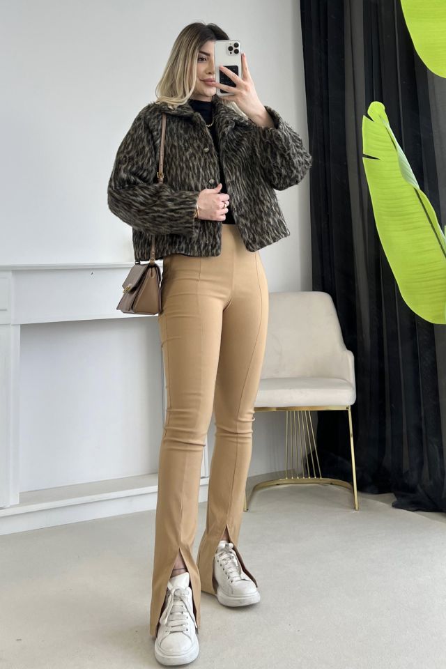 Camel Beli Lastikli Esnek Pantolon