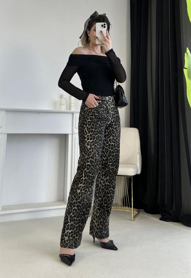 Leopar Desen Straight Jean