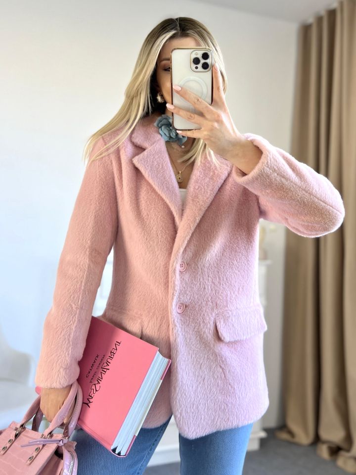 Pembe Çift Cepli Düğmeli Alpaka Ceket