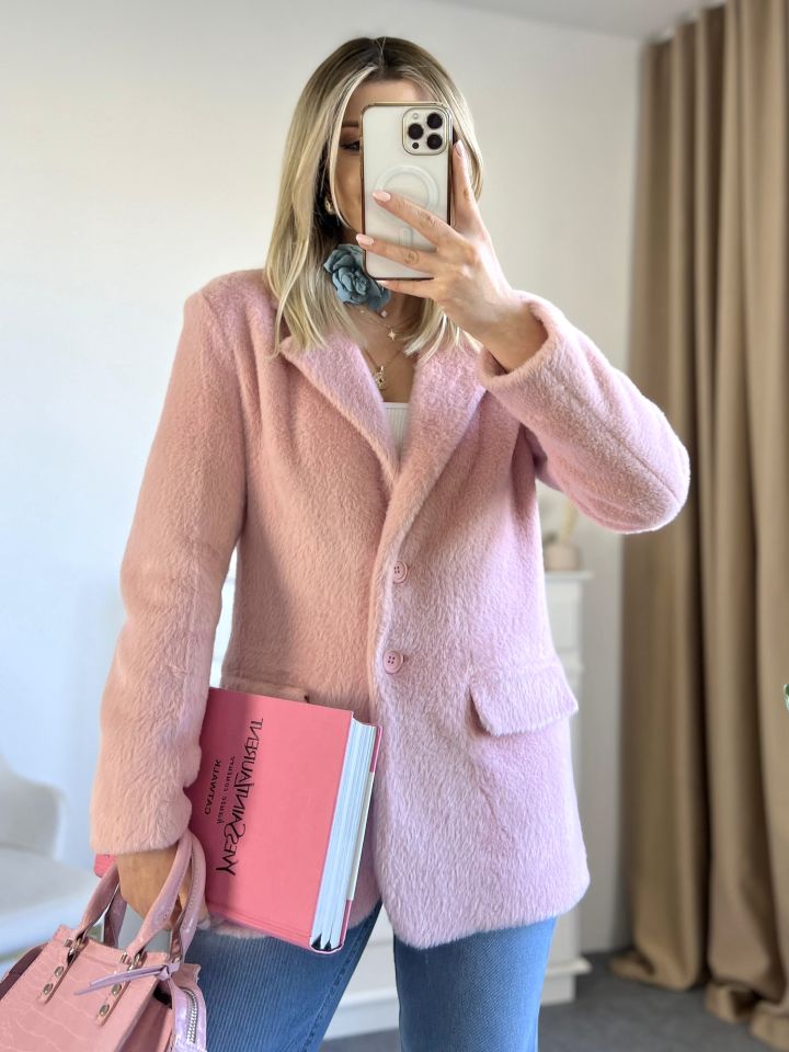 Pembe Çift Cepli Düğmeli Alpaka Ceket