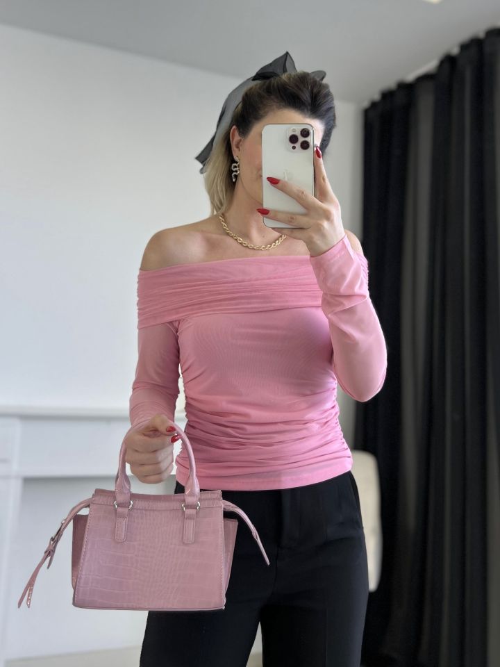 Pembe Madonna Yaka Organze Bluz