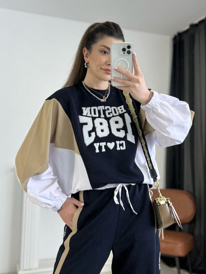 Lacivert Renk Geçişli Paraşüt Kumaş Sweatshirt