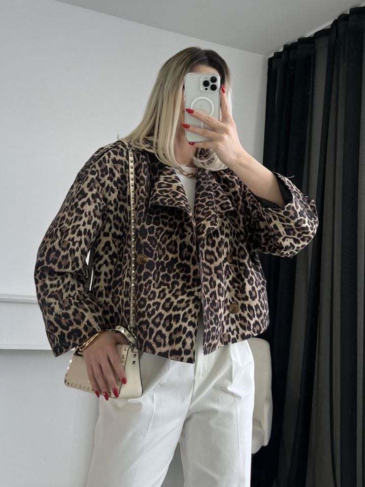 Leopar Desen Mini Trençkot