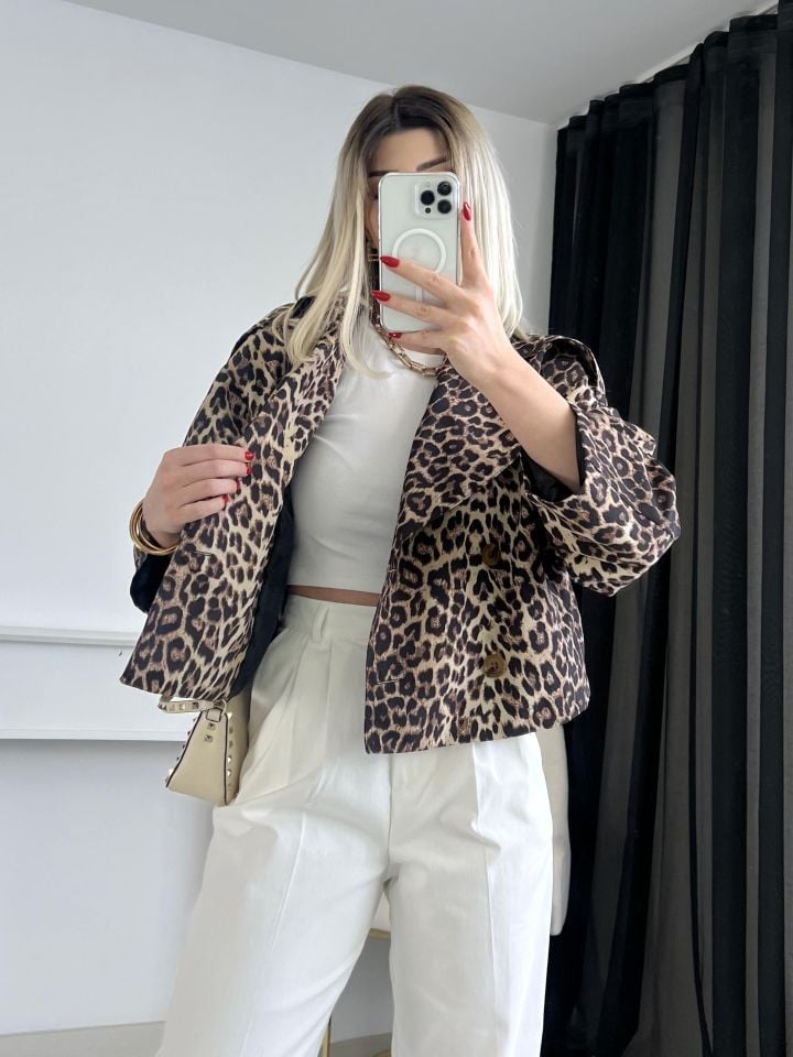 Leopar Desen Mini Trençkot