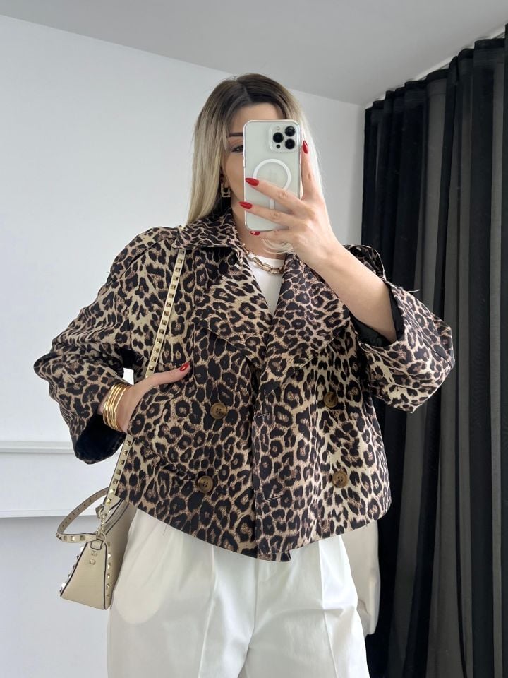 Leopar Desen Mini Trençkot