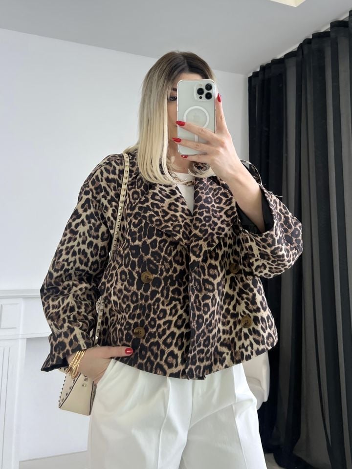 Leopar Desen Mini Trençkot
