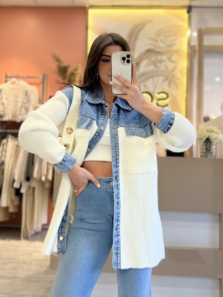 Ekru Jean Detay Ceket