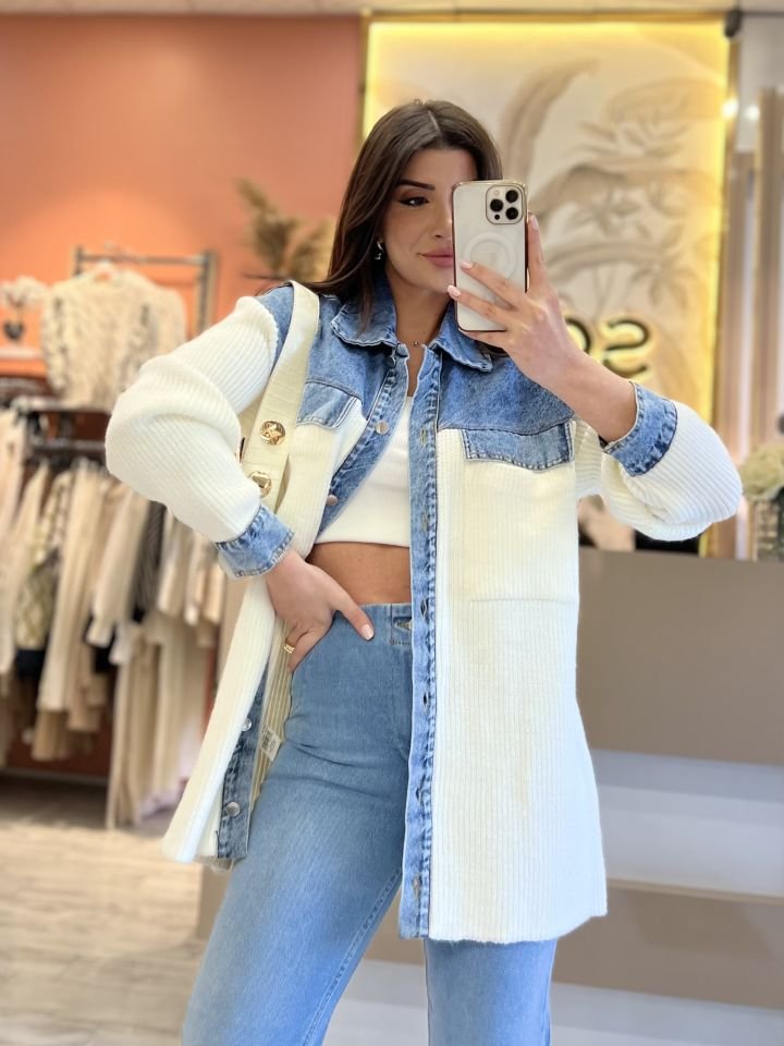 Ekru Jean Detay Ceket