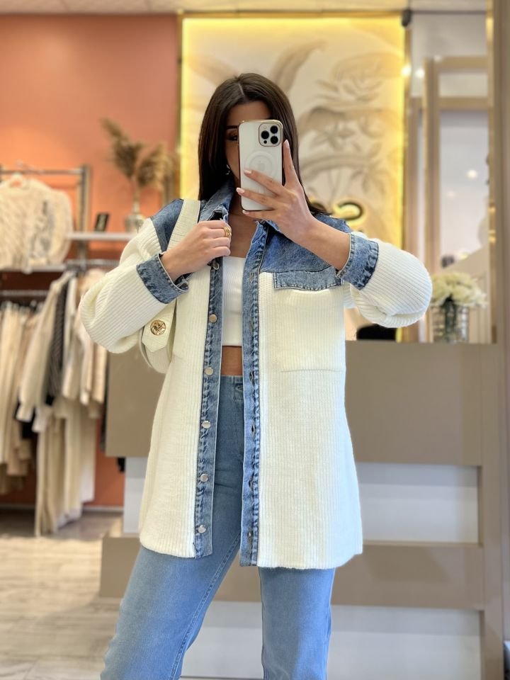 Ekru Jean Detay Ceket