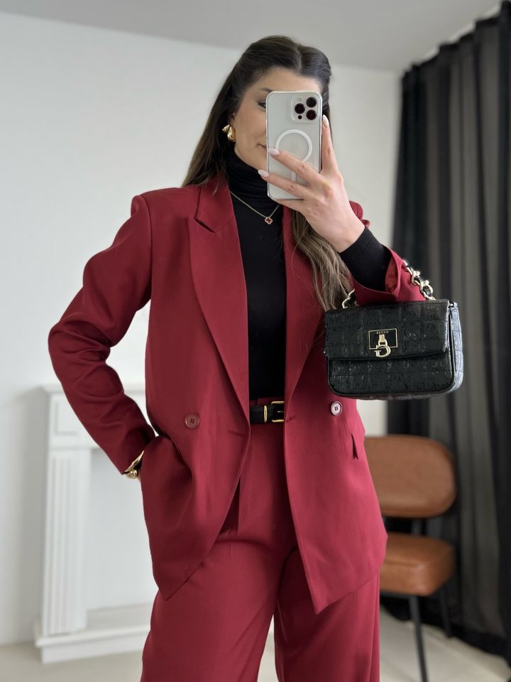 Bordo Tek Düğme Ceket Pantolon Takım