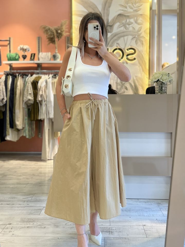 Paraşüt Kumaş Camel Pantolon Etek