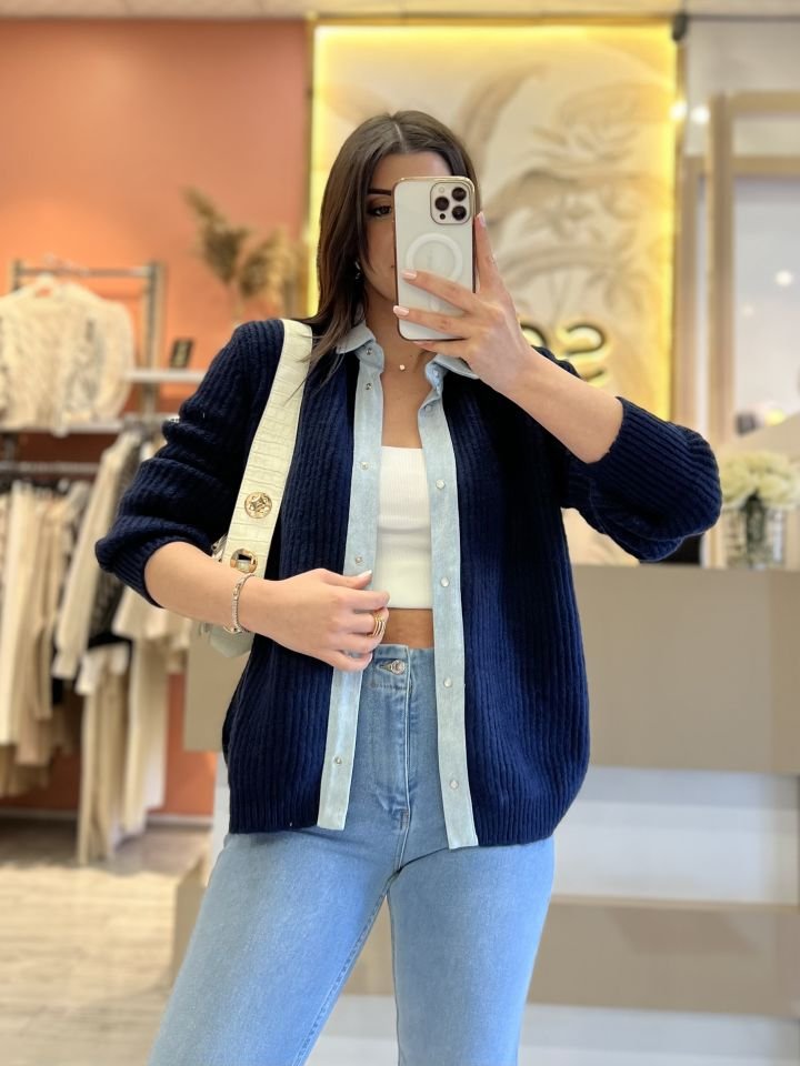 Lacivert Jean Detay Hırka