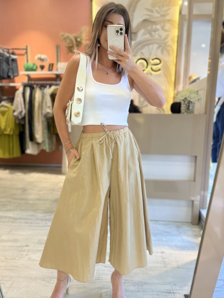 Paraşüt Kumaş Camel Pantolon Etek
